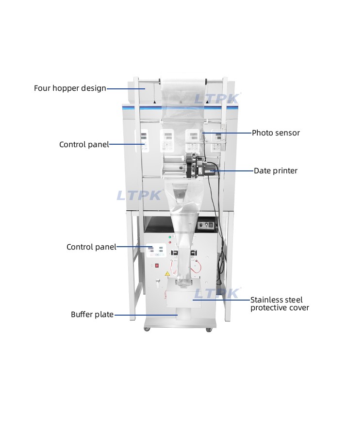 LT-BPF200B Automatic Four Heads 200G Back Sides Sealing Sachet Granule Packing Packaging Machines for Food