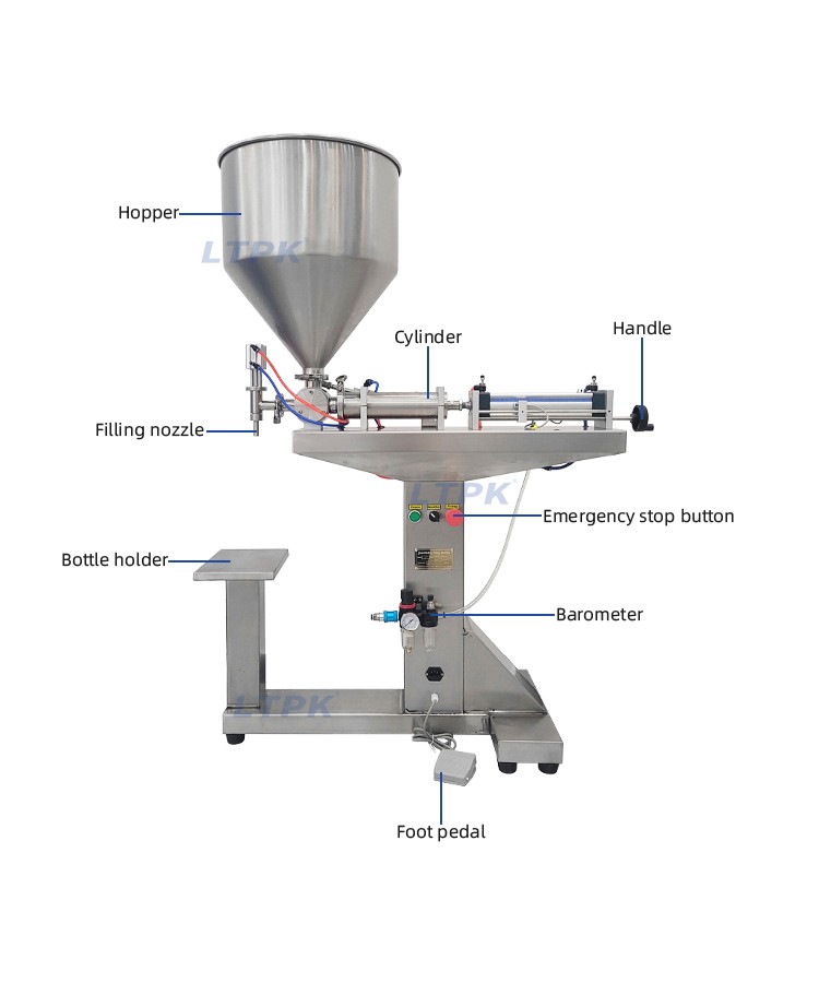 LT-LGF100 Vertical Pneumatic Stainless Steel Sauce Drink Lotion Bottle Paste Filling Machine with Hopper